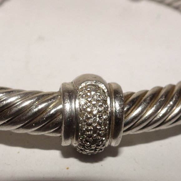 SS 925 Pave Diamonds Cable Cuff Bracelet - Picture 5 of 9